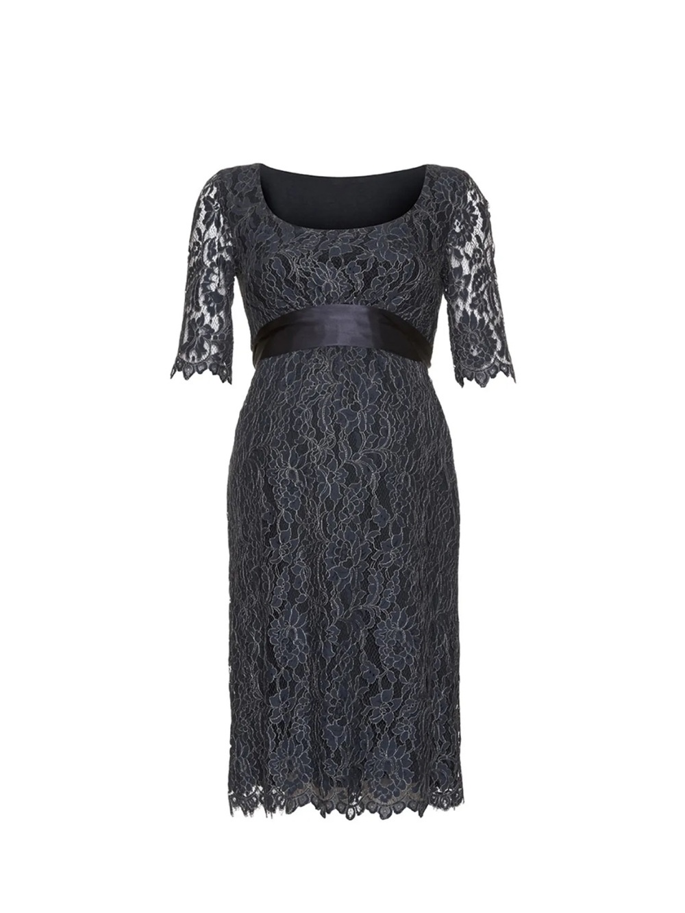 Seraphine Navy Lace Maternity Midi Cocktail Event Dress with Satin Waistband